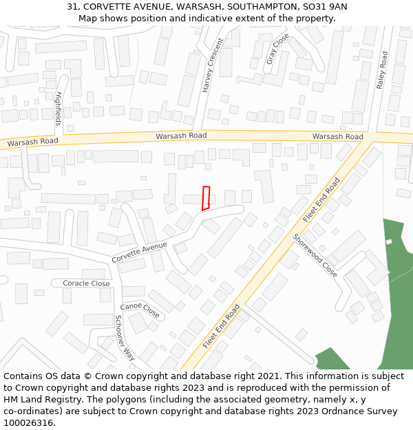 31, CORVETTE AVENUE, WARSASH, SOUTHAMPTON, SO31 9AN: Location map and indicative extent of plot