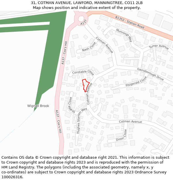 31, COTMAN AVENUE, LAWFORD, MANNINGTREE, CO11 2LB: Location map and indicative extent of plot