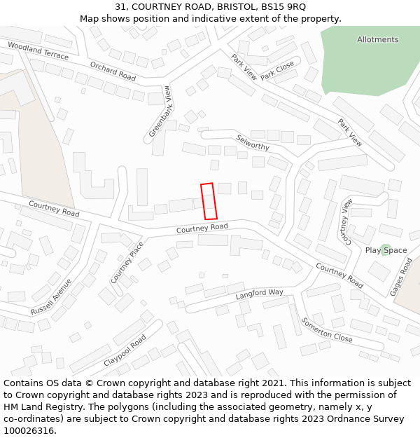 31, COURTNEY ROAD, BRISTOL, BS15 9RQ: Location map and indicative extent of plot