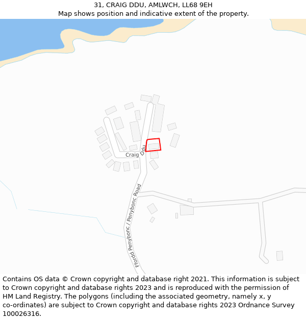 31, CRAIG DDU, AMLWCH, LL68 9EH: Location map and indicative extent of plot