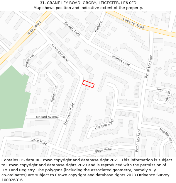 31, CRANE LEY ROAD, GROBY, LEICESTER, LE6 0FD: Location map and indicative extent of plot