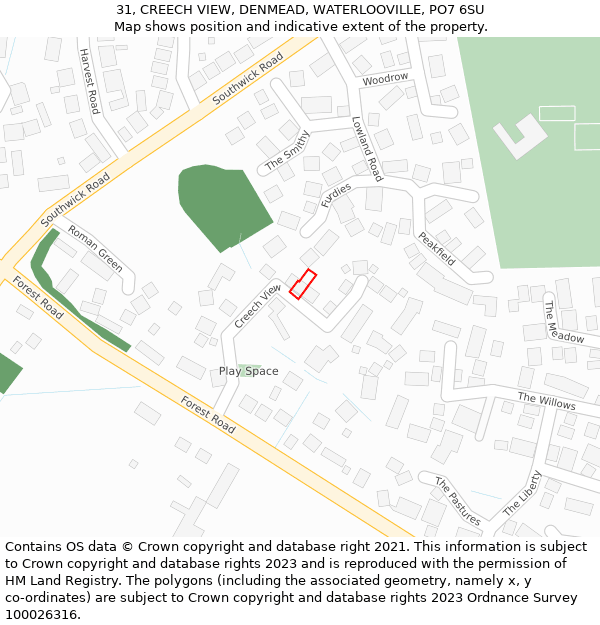 31, CREECH VIEW, DENMEAD, WATERLOOVILLE, PO7 6SU: Location map and indicative extent of plot
