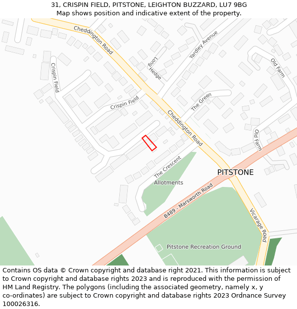 31, CRISPIN FIELD, PITSTONE, LEIGHTON BUZZARD, LU7 9BG: Location map and indicative extent of plot