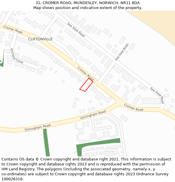 31, CROMER ROAD, MUNDESLEY, NORWICH, NR11 8DA: Location map and indicative extent of plot