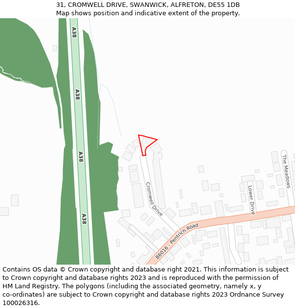 31, CROMWELL DRIVE, SWANWICK, ALFRETON, DE55 1DB: Location map and indicative extent of plot