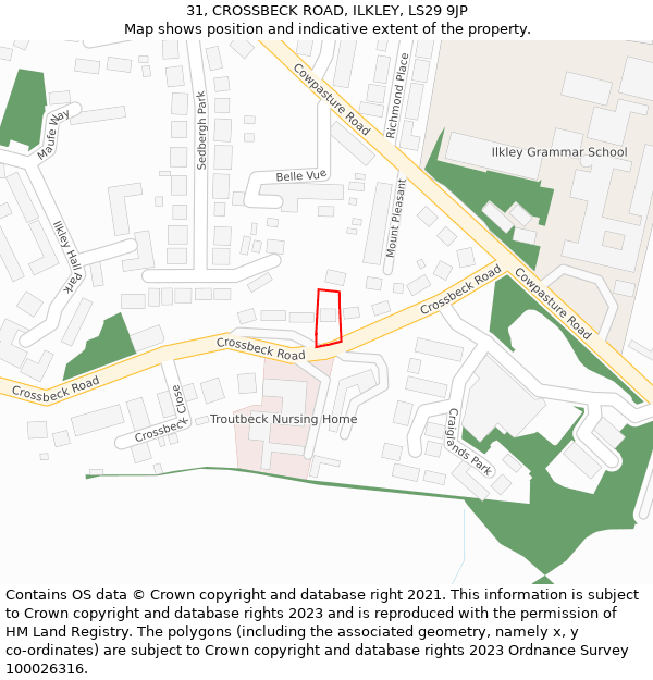 31, CROSSBECK ROAD, ILKLEY, LS29 9JP: Location map and indicative extent of plot