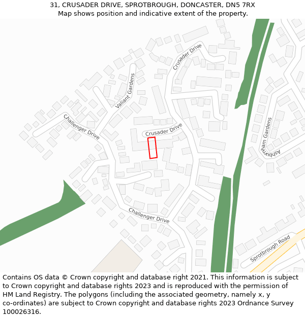 31, CRUSADER DRIVE, SPROTBROUGH, DONCASTER, DN5 7RX: Location map and indicative extent of plot