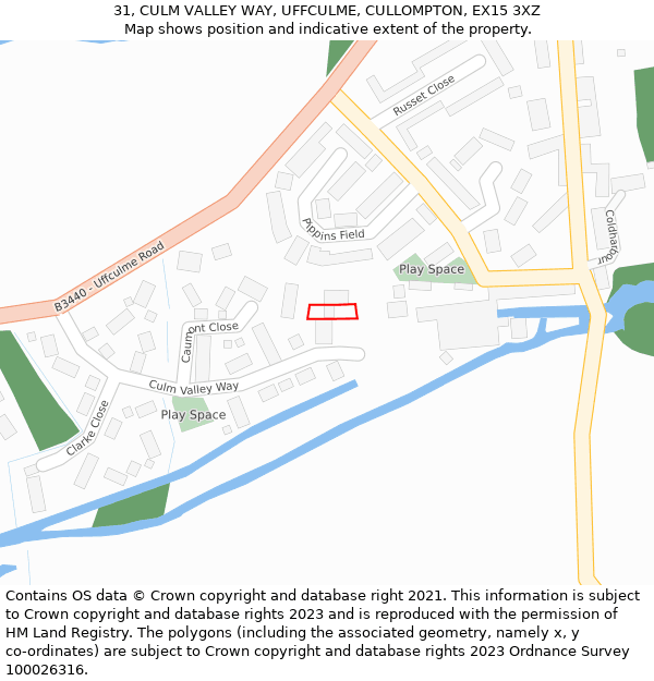 31, CULM VALLEY WAY, UFFCULME, CULLOMPTON, EX15 3XZ: Location map and indicative extent of plot