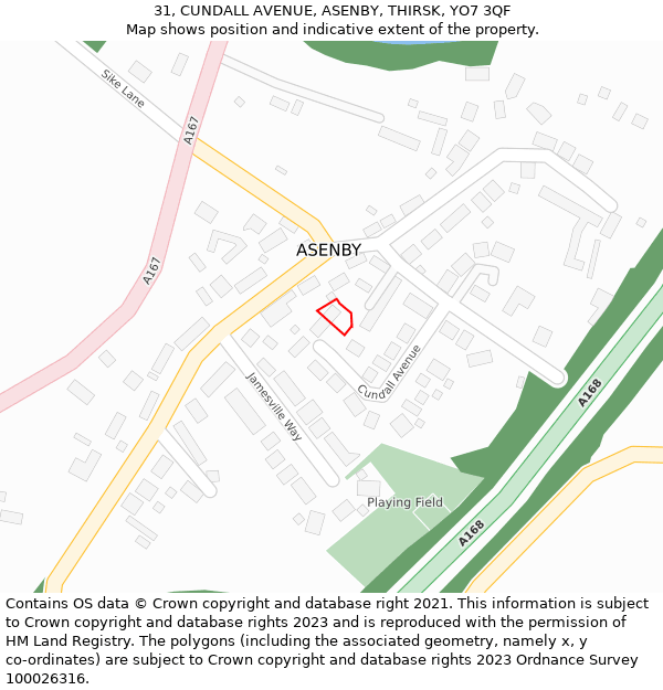 31, CUNDALL AVENUE, ASENBY, THIRSK, YO7 3QF: Location map and indicative extent of plot