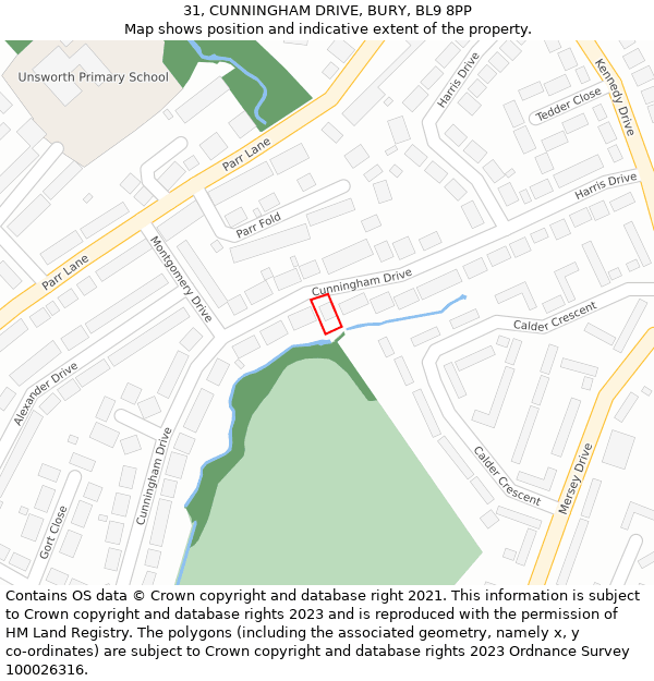 31, CUNNINGHAM DRIVE, BURY, BL9 8PP: Location map and indicative extent of plot