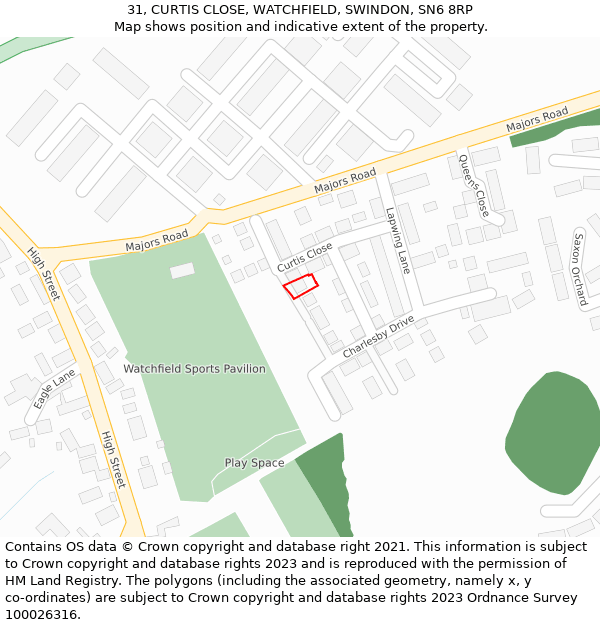 31, CURTIS CLOSE, WATCHFIELD, SWINDON, SN6 8RP: Location map and indicative extent of plot