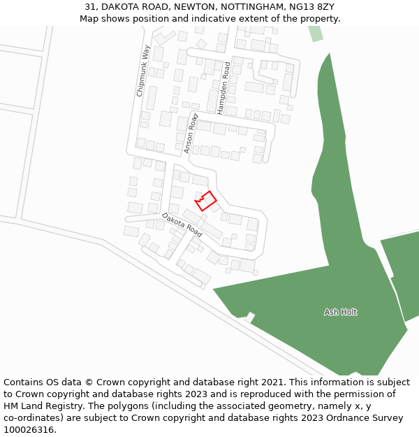 31, DAKOTA ROAD, NEWTON, NOTTINGHAM, NG13 8ZY: Location map and indicative extent of plot