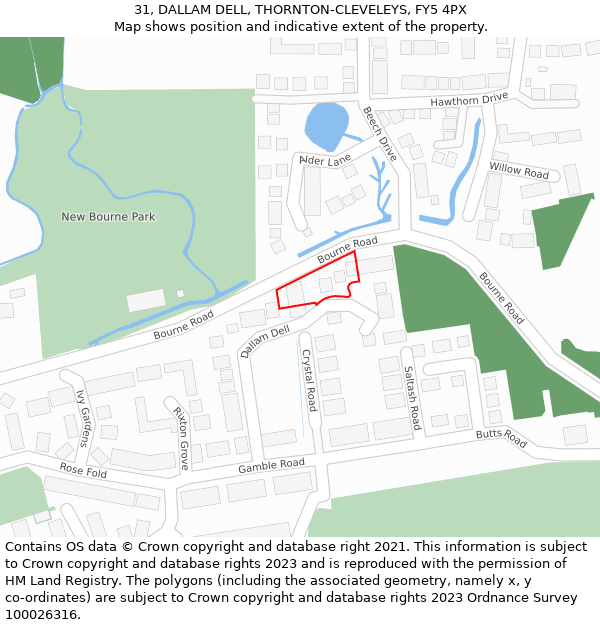 31, DALLAM DELL, THORNTON-CLEVELEYS, FY5 4PX: Location map and indicative extent of plot