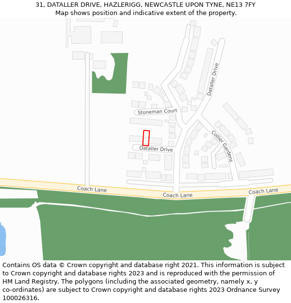 31, DATALLER DRIVE, HAZLERIGG, NEWCASTLE UPON TYNE, NE13 7FY: Location map and indicative extent of plot