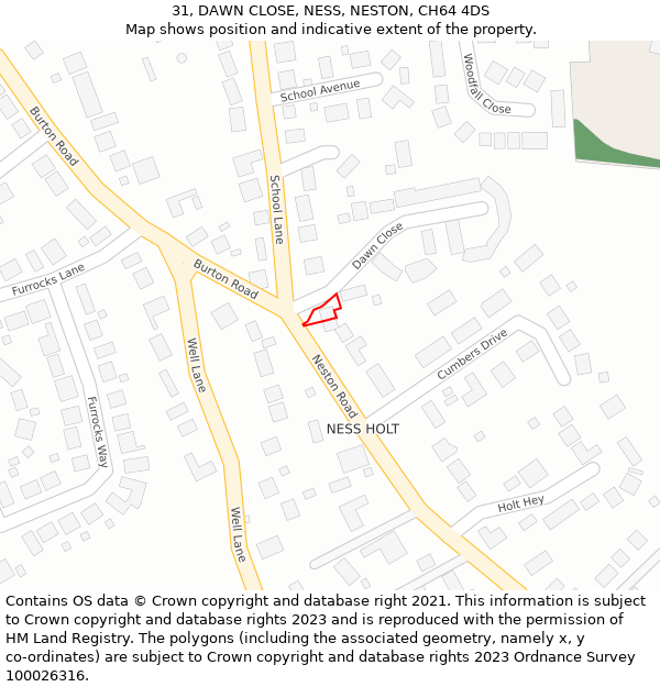 31, DAWN CLOSE, NESS, NESTON, CH64 4DS: Location map and indicative extent of plot