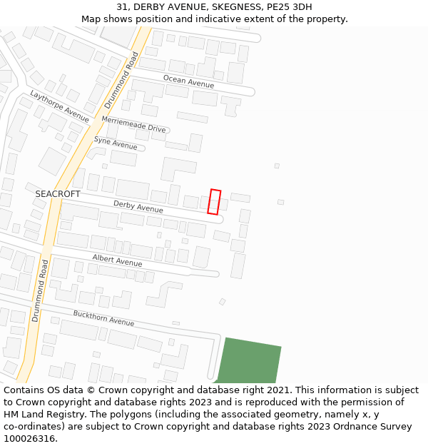 31, DERBY AVENUE, SKEGNESS, PE25 3DH: Location map and indicative extent of plot