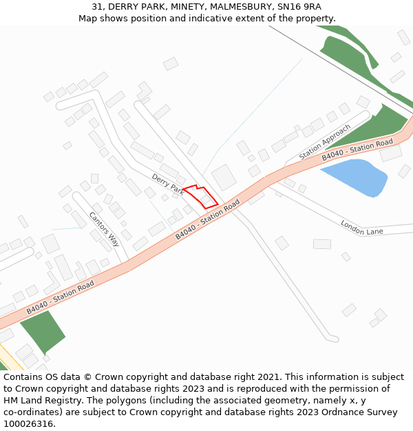 31, DERRY PARK, MINETY, MALMESBURY, SN16 9RA: Location map and indicative extent of plot