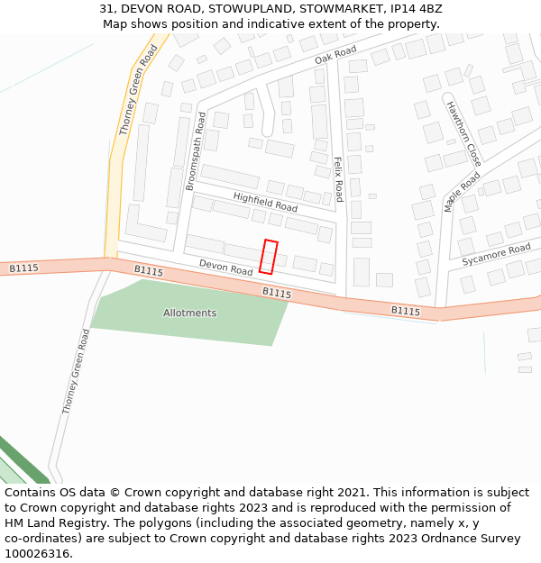 31, DEVON ROAD, STOWUPLAND, STOWMARKET, IP14 4BZ: Location map and indicative extent of plot