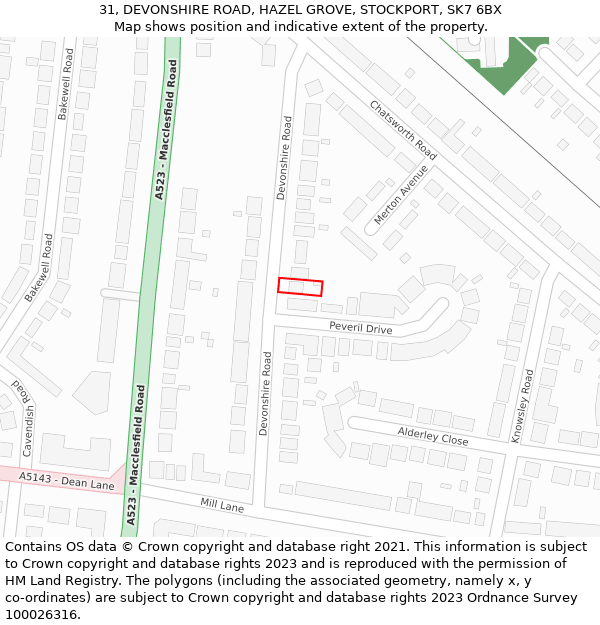 31, DEVONSHIRE ROAD, HAZEL GROVE, STOCKPORT, SK7 6BX: Location map and indicative extent of plot