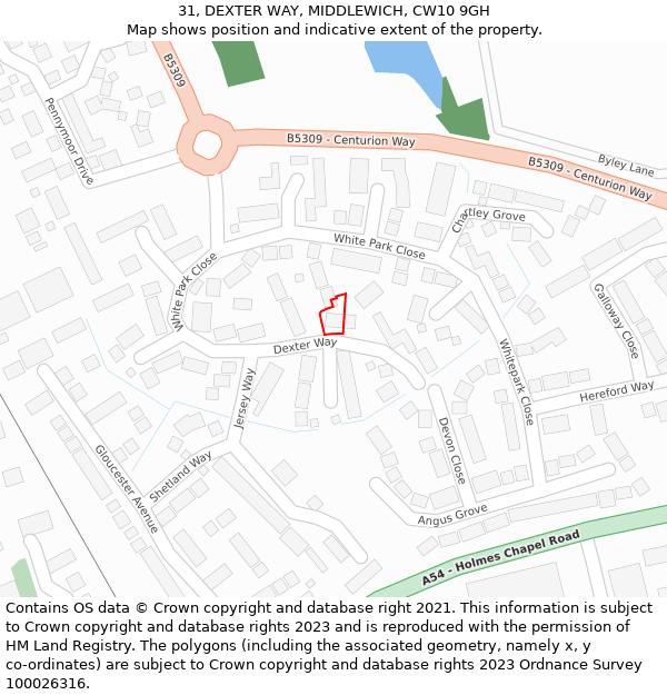 31, DEXTER WAY, MIDDLEWICH, CW10 9GH: Location map and indicative extent of plot