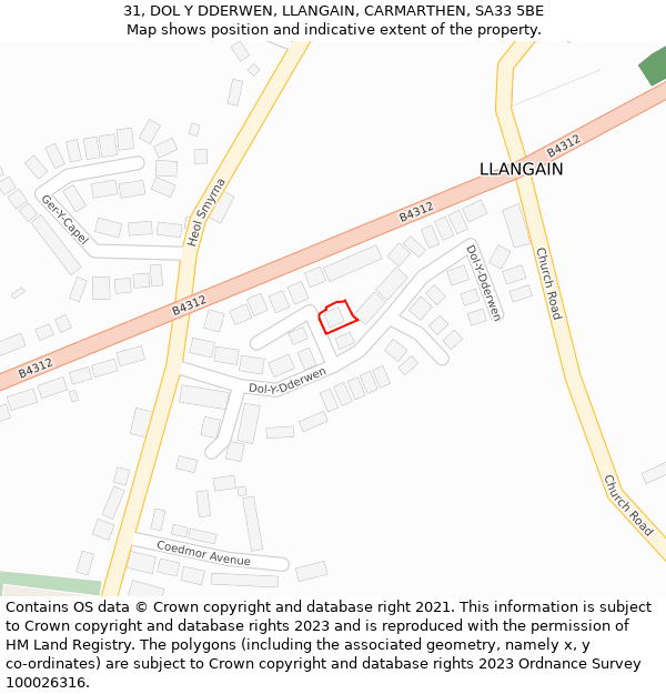 31, DOL Y DDERWEN, LLANGAIN, CARMARTHEN, SA33 5BE: Location map and indicative extent of plot