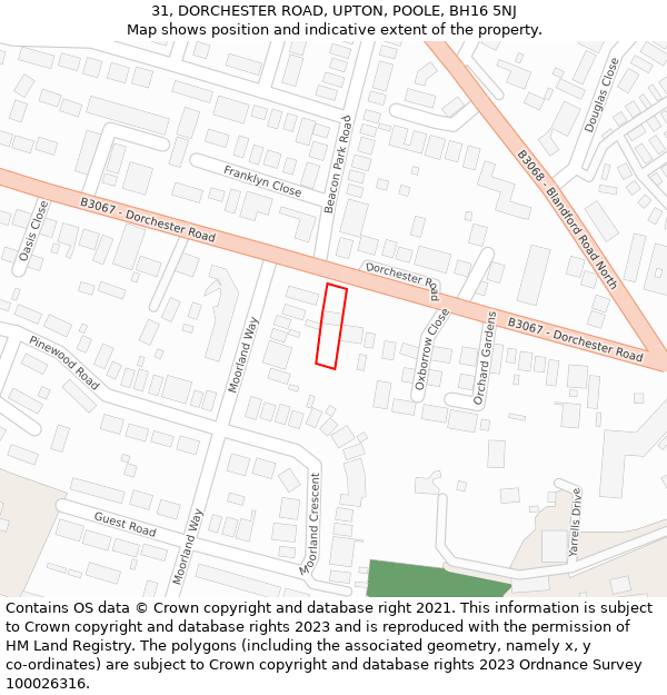 31, DORCHESTER ROAD, UPTON, POOLE, BH16 5NJ: Location map and indicative extent of plot