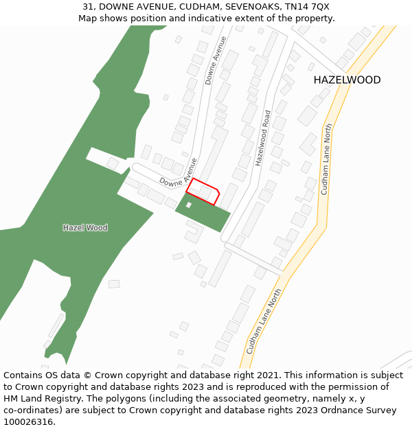 31, DOWNE AVENUE, CUDHAM, SEVENOAKS, TN14 7QX: Location map and indicative extent of plot