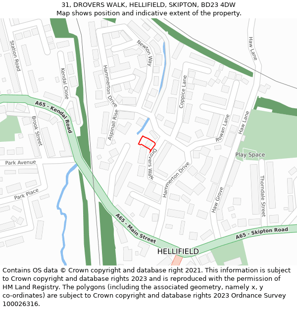 31, DROVERS WALK, HELLIFIELD, SKIPTON, BD23 4DW: Location map and indicative extent of plot