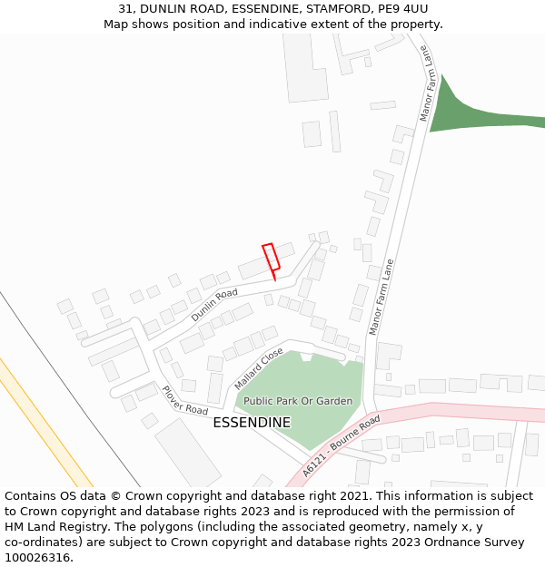 31, DUNLIN ROAD, ESSENDINE, STAMFORD, PE9 4UU: Location map and indicative extent of plot