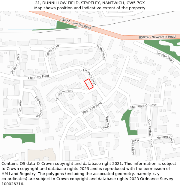 31, DUNNILLOW FIELD, STAPELEY, NANTWICH, CW5 7GX: Location map and indicative extent of plot