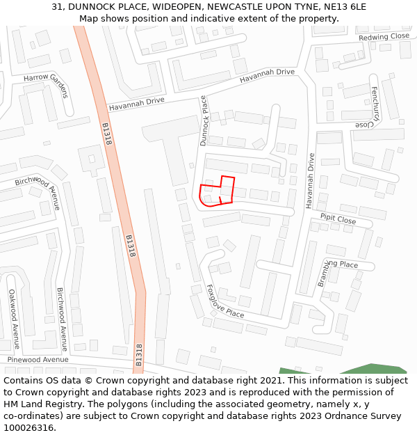 31, DUNNOCK PLACE, WIDEOPEN, NEWCASTLE UPON TYNE, NE13 6LE: Location map and indicative extent of plot