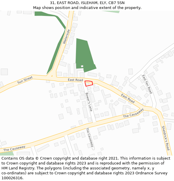 31, EAST ROAD, ISLEHAM, ELY, CB7 5SN: Location map and indicative extent of plot