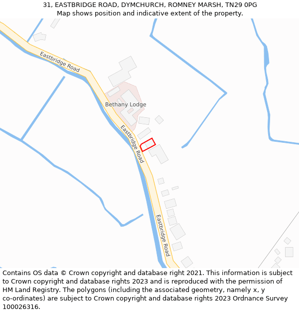 31, EASTBRIDGE ROAD, DYMCHURCH, ROMNEY MARSH, TN29 0PG: Location map and indicative extent of plot