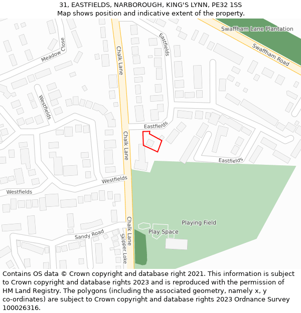 31, EASTFIELDS, NARBOROUGH, KING'S LYNN, PE32 1SS: Location map and indicative extent of plot