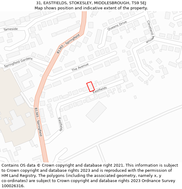31, EASTFIELDS, STOKESLEY, MIDDLESBROUGH, TS9 5EJ: Location map and indicative extent of plot