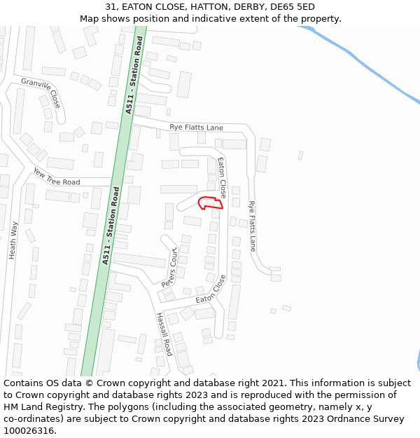 31, EATON CLOSE, HATTON, DERBY, DE65 5ED: Location map and indicative extent of plot