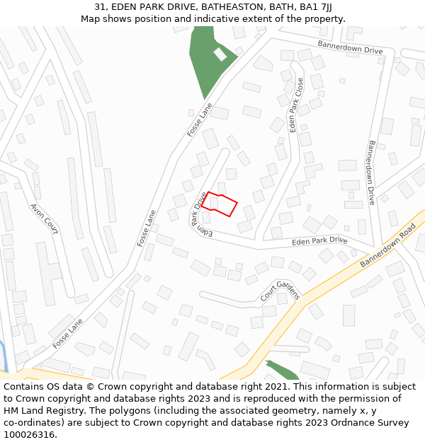 31, EDEN PARK DRIVE, BATHEASTON, BATH, BA1 7JJ: Location map and indicative extent of plot