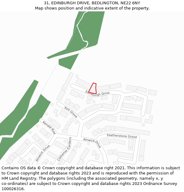 31, EDINBURGH DRIVE, BEDLINGTON, NE22 6NY: Location map and indicative extent of plot