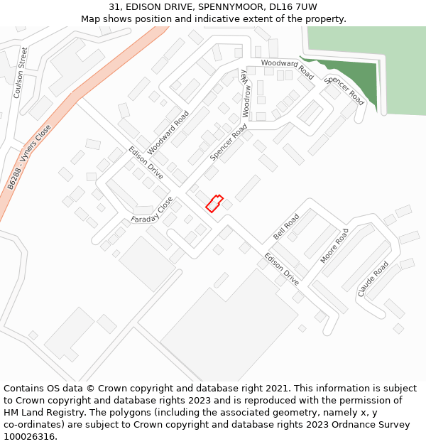 31, EDISON DRIVE, SPENNYMOOR, DL16 7UW: Location map and indicative extent of plot