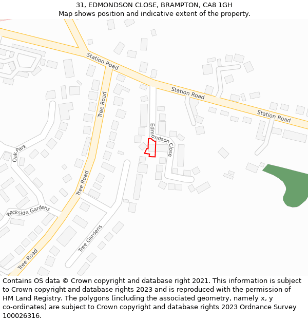 31, EDMONDSON CLOSE, BRAMPTON, CA8 1GH: Location map and indicative extent of plot