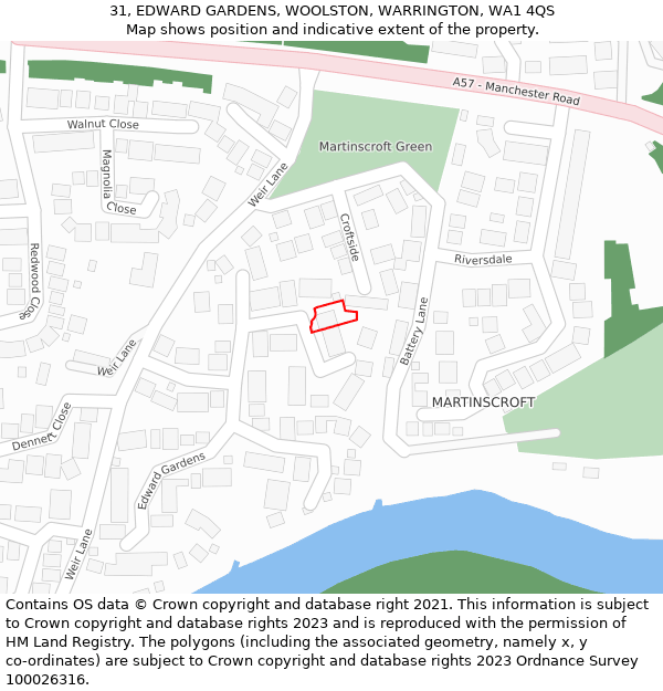 31, EDWARD GARDENS, WOOLSTON, WARRINGTON, WA1 4QS: Location map and indicative extent of plot