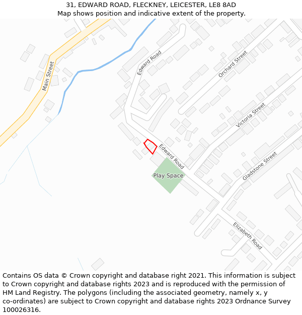 31, EDWARD ROAD, FLECKNEY, LEICESTER, LE8 8AD: Location map and indicative extent of plot