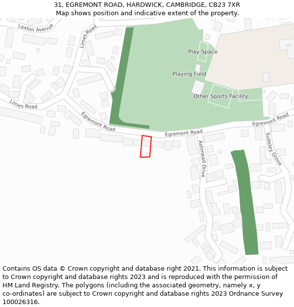 31, EGREMONT ROAD, HARDWICK, CAMBRIDGE, CB23 7XR: Location map and indicative extent of plot