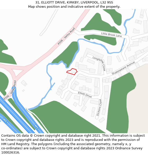 31, ELLIOTT DRIVE, KIRKBY, LIVERPOOL, L32 9SS: Location map and indicative extent of plot