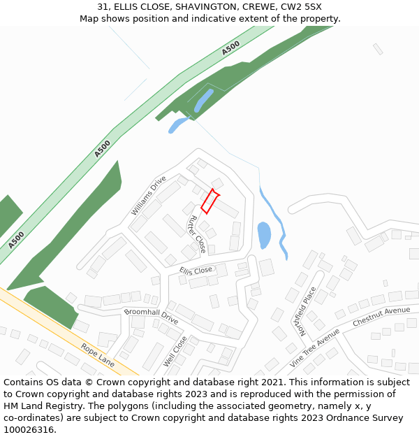 31, ELLIS CLOSE, SHAVINGTON, CREWE, CW2 5SX: Location map and indicative extent of plot