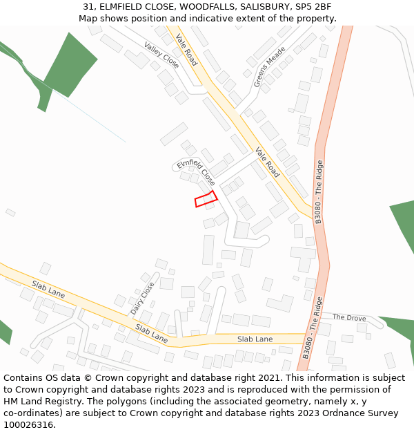 31, ELMFIELD CLOSE, WOODFALLS, SALISBURY, SP5 2BF: Location map and indicative extent of plot