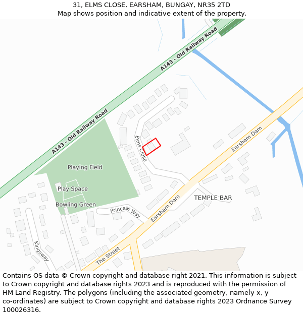 31, ELMS CLOSE, EARSHAM, BUNGAY, NR35 2TD: Location map and indicative extent of plot