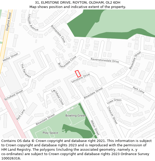 31, ELMSTONE DRIVE, ROYTON, OLDHAM, OL2 6DH: Location map and indicative extent of plot