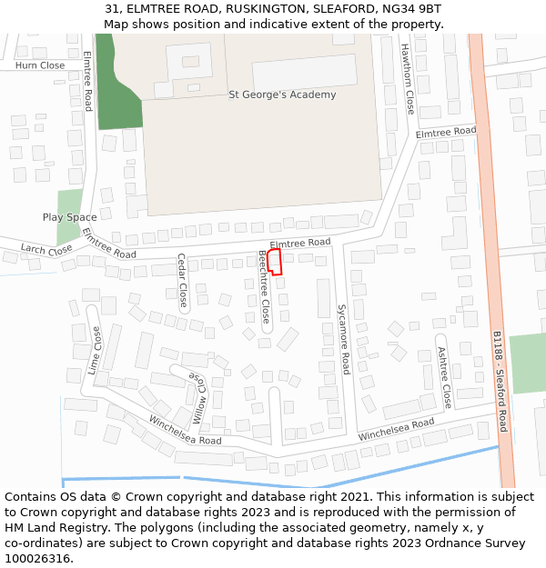 31, ELMTREE ROAD, RUSKINGTON, SLEAFORD, NG34 9BT: Location map and indicative extent of plot
