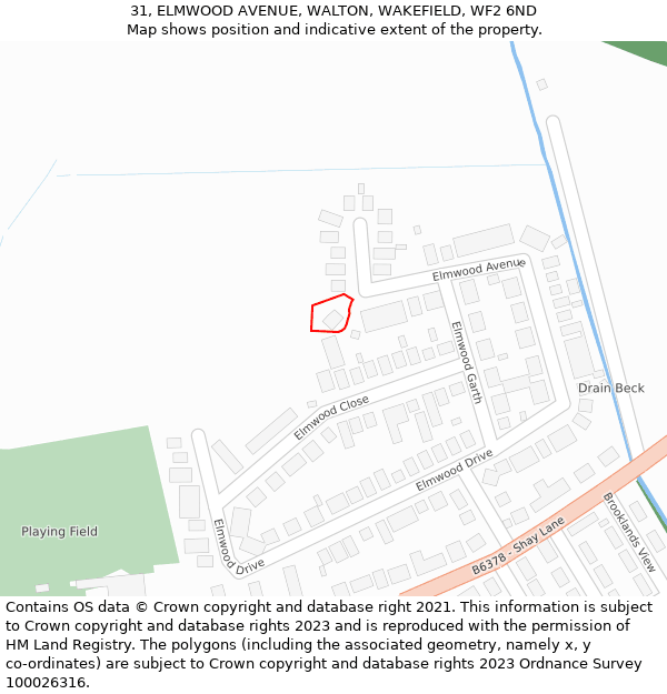 31, ELMWOOD AVENUE, WALTON, WAKEFIELD, WF2 6ND: Location map and indicative extent of plot